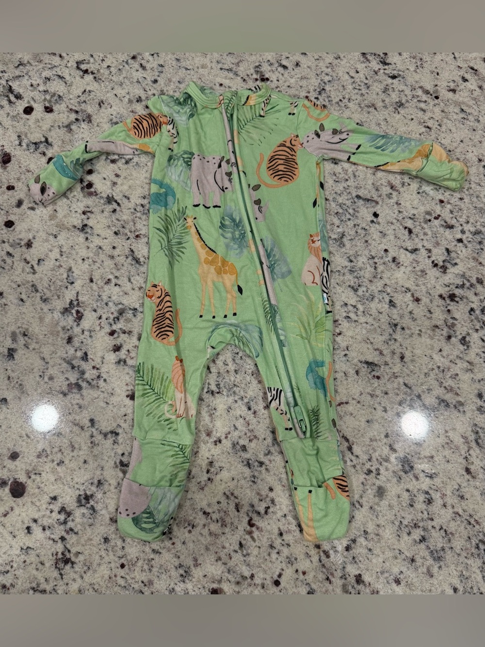 Posh Peanut Light Green Safari Animal Footed One-Piece